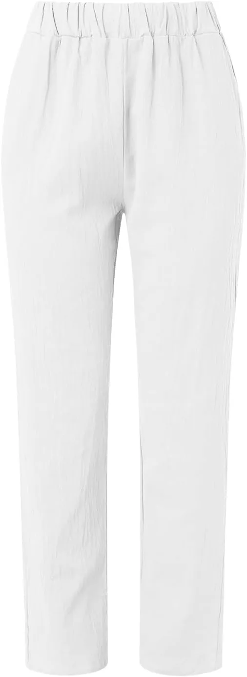Womens Wide Leg Linen Pants Summer Beach Lounge Trousers Casual Fashion Solid Color Vacation Clothes for Women