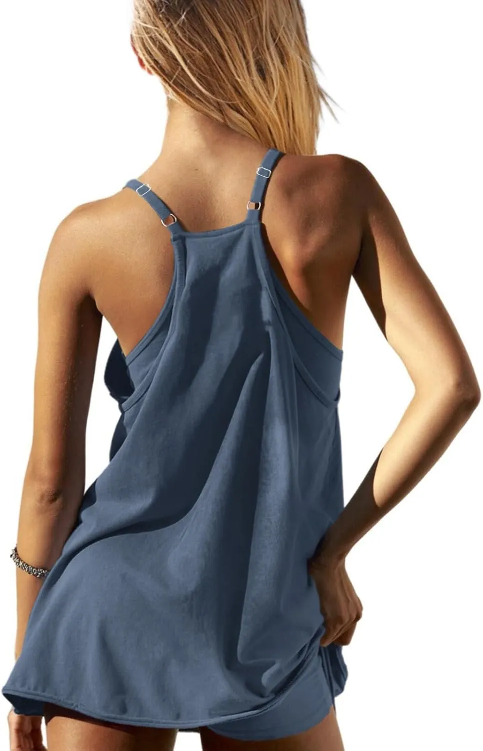 Womens Workout Romper Dress with Shorts Underneath Sleeveless Spaghetti Straps Athletic Outfits Casual Vacation