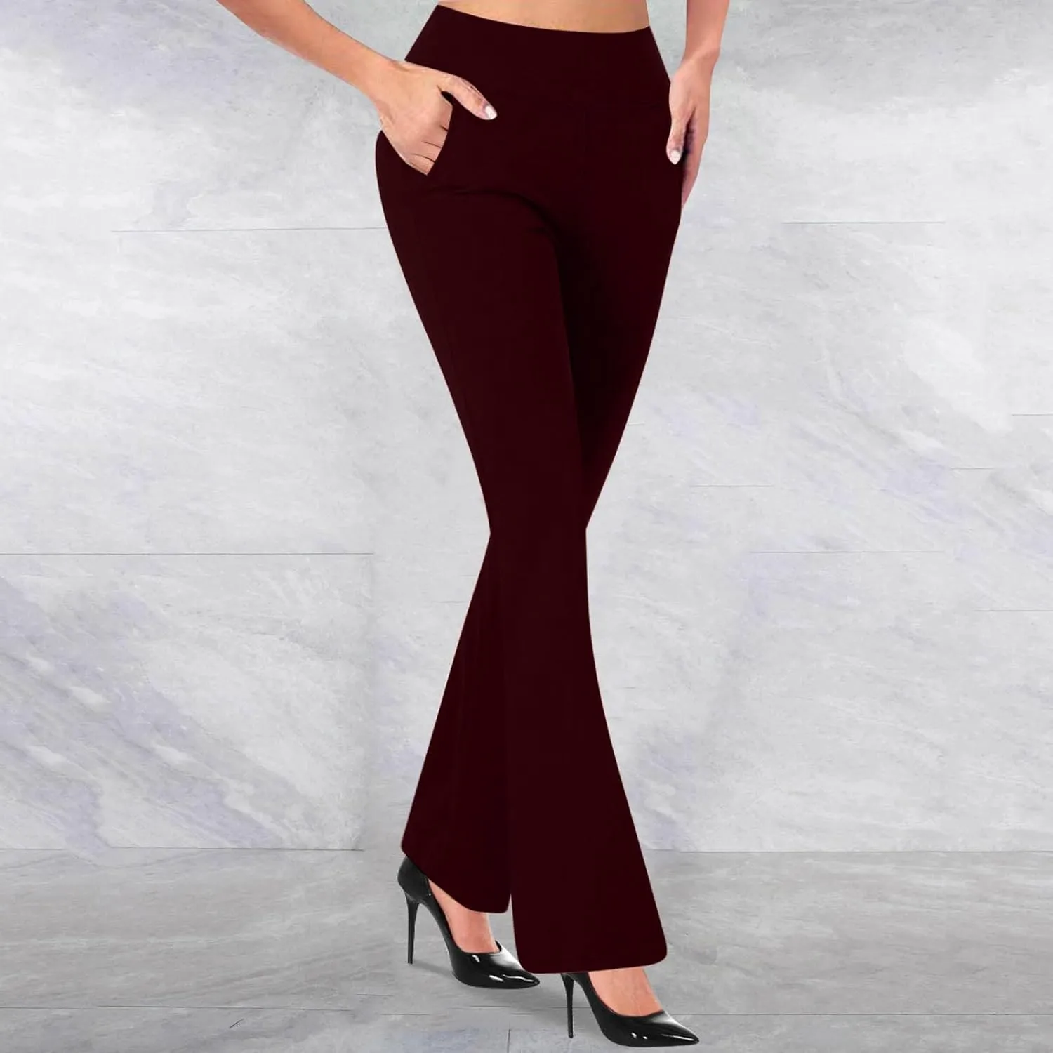 Work Pants for Women 2025 High Waist Stretch Comfy Dressy Flare Long Pants Casual Pull On Office Business Trousers