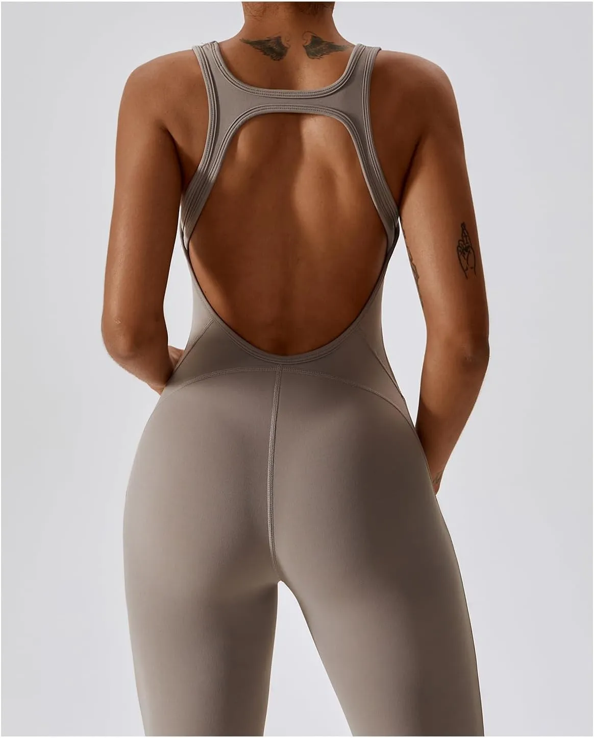 Workout Flare Jumpsuit for Women - Sleeveless Bodysuit One Piece Backless Bodycon Seamless Romper
