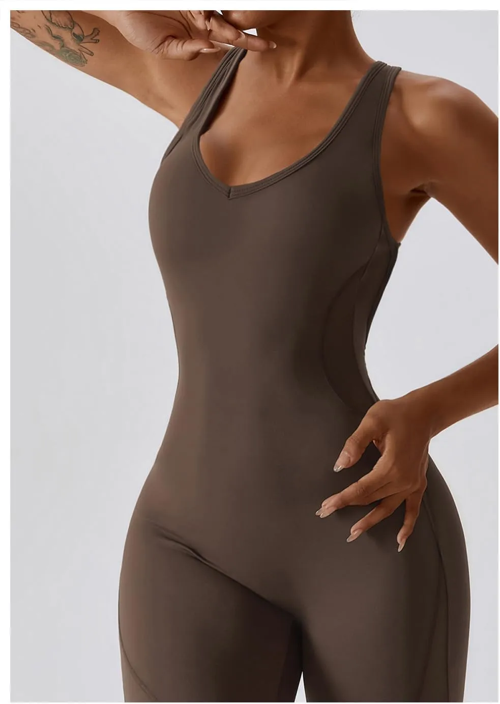 Workout Flare Jumpsuit for Women - Sleeveless Bodysuit One Piece Backless Bodycon Seamless Romper