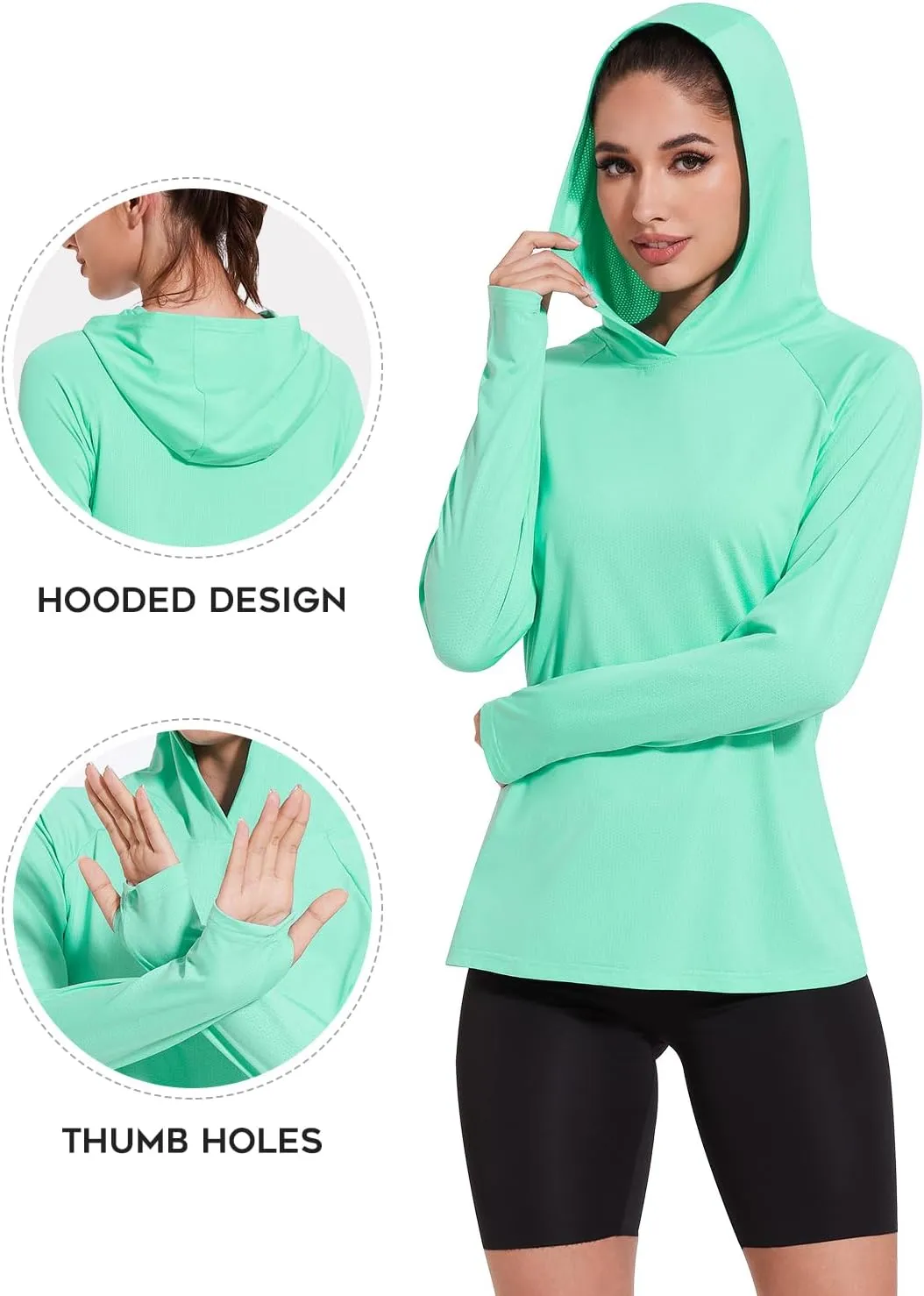 Xelky Women's Hoodie Long Sleeve Sun Shirts Lightweight UV Protection Hooded Shirt Athletic Hoodie with Thumb Hole