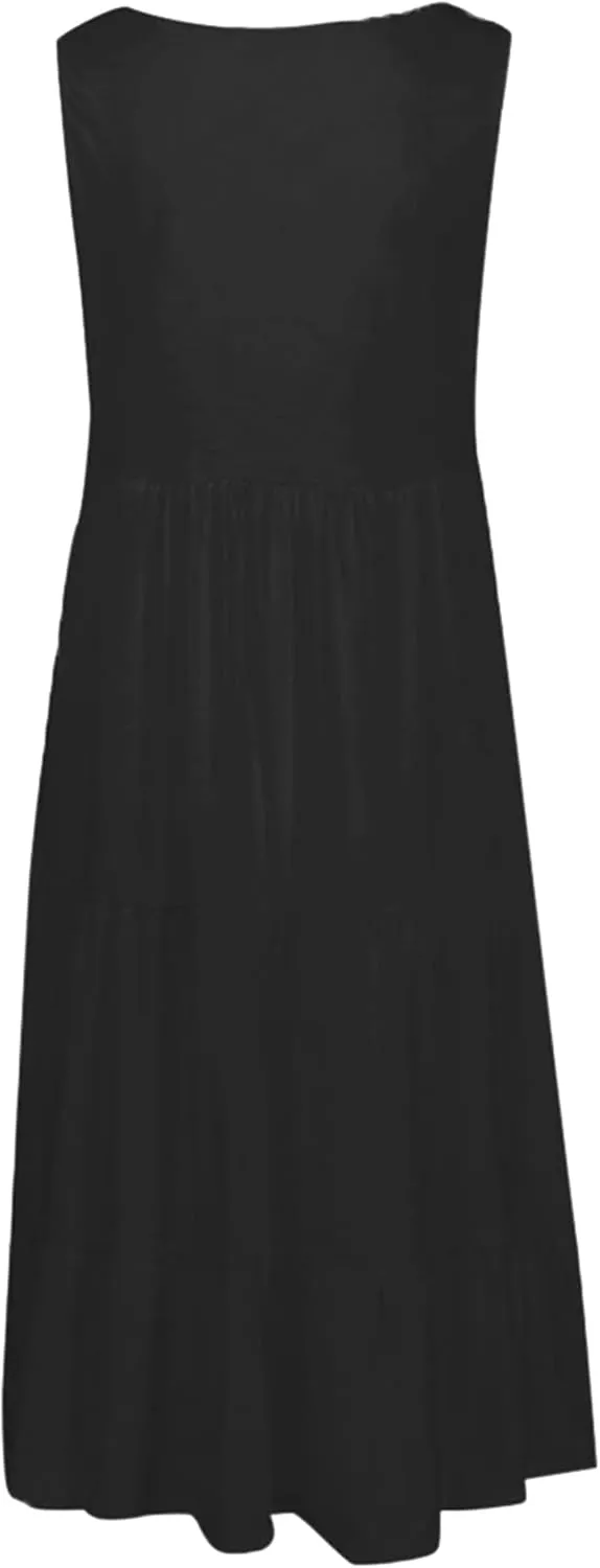 YMING Womens Sleeveless Beach Swing Dress Casual Scoop Neck Pleated Sundress Summer Ruffle Tank Dresses