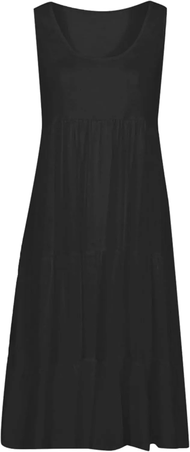 YMING Womens Sleeveless Beach Swing Dress Casual Scoop Neck Pleated Sundress Summer Ruffle Tank Dresses