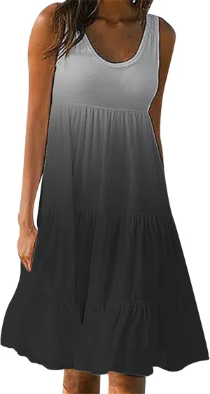 YMING Womens Sleeveless Beach Swing Dress Casual Scoop Neck Pleated Sundress Summer Ruffle Tank Dresses