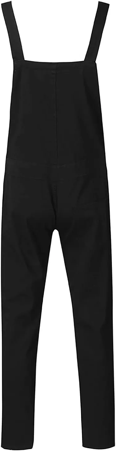 Ymosrh Men's Chino Regular Jumpsuit Streetwear Pocket Suspender Trousers Khaki Cargo Pants