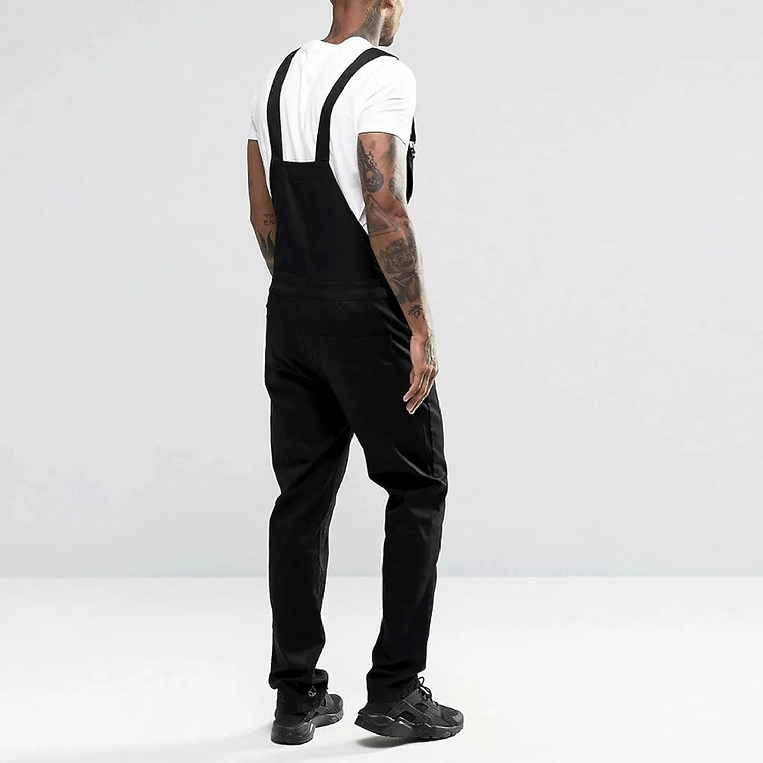Ymosrh Men's Chino Regular Jumpsuit Streetwear Pocket Suspender Trousers Khaki Cargo Pants