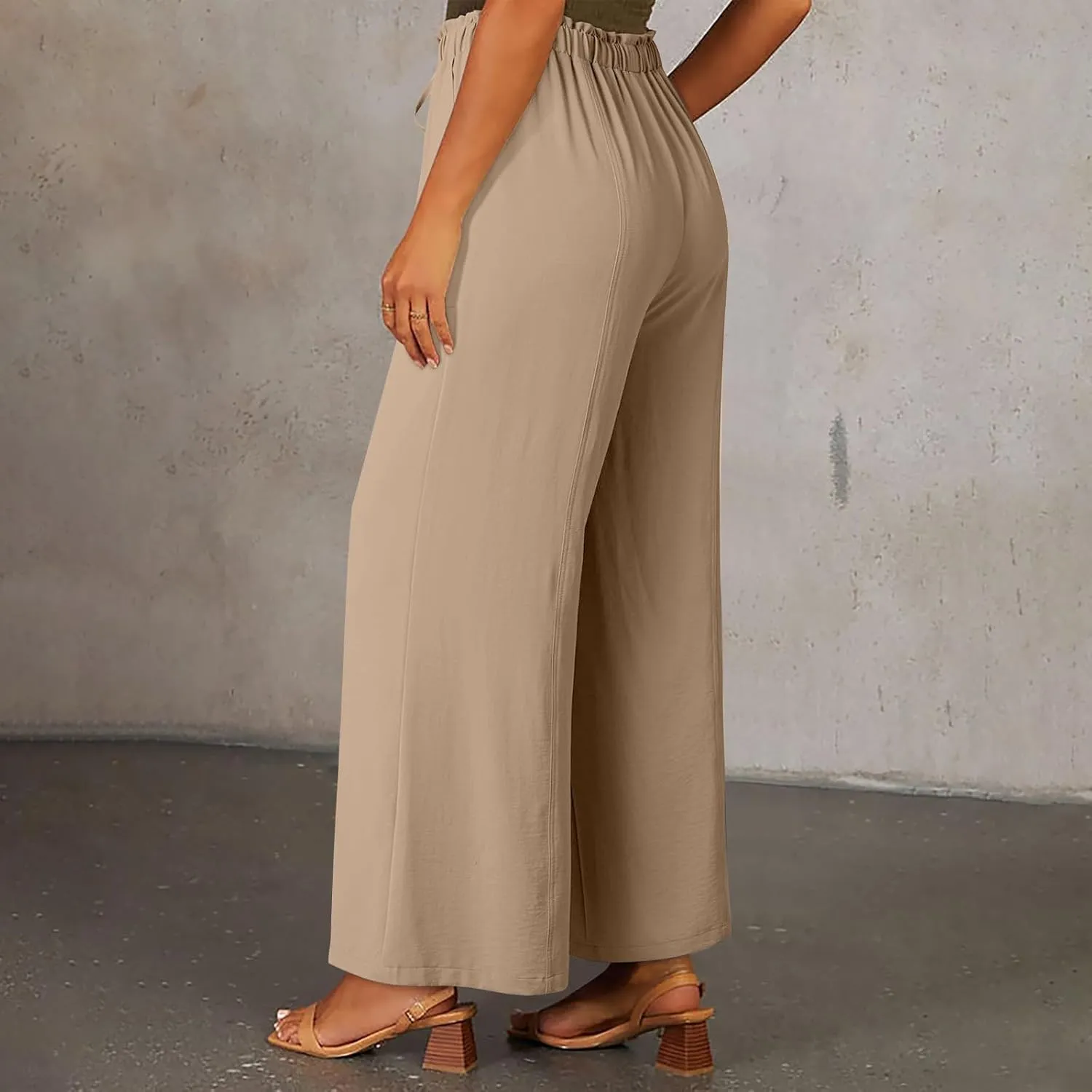 YRAETENM Cotton Linen Wide Leg Pants for Women Summer Boho Wide Leg Palazzo Pants Casual Flowy Beach Trousers with Pockets