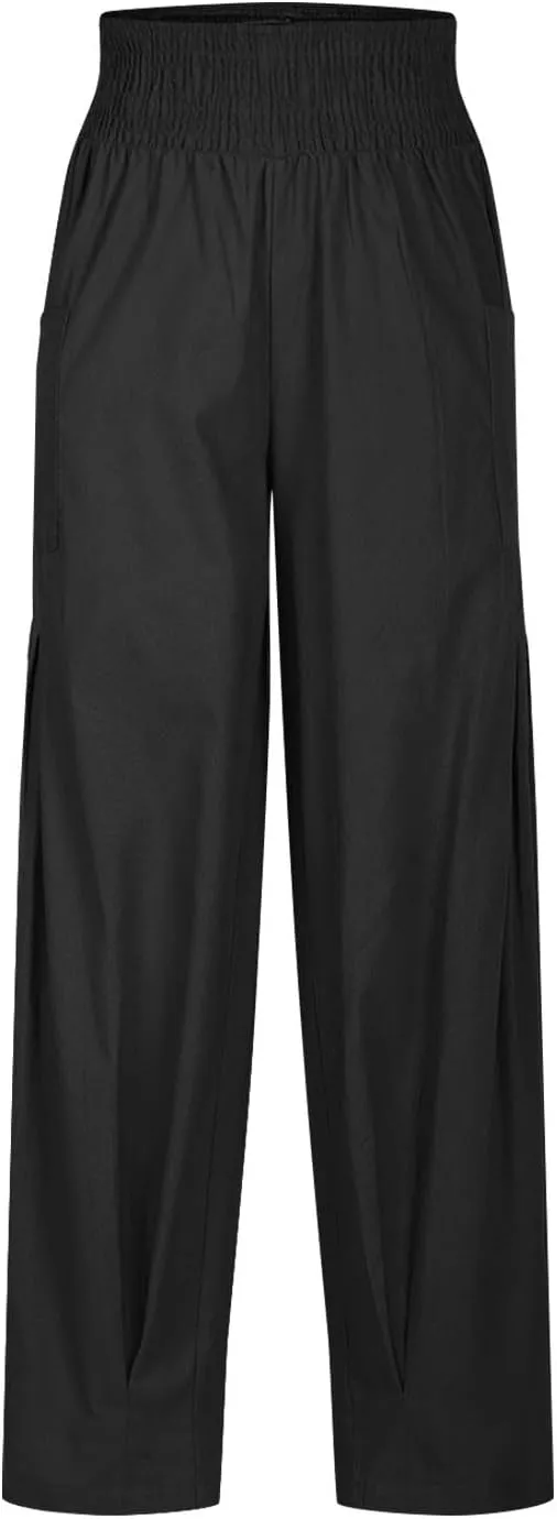 YRAETENM Women Linen Boho Pants Summer Casual Loose High Waist Harem Pants Lounge Trousers Beach Travel Vacation Outfits