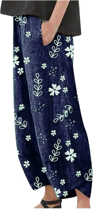ZDRZK Capri Linen Pants Women Summer Casual High Waist Wide Leg Cropped Pant Loose Fit Beach Pant Trousers Plus Size