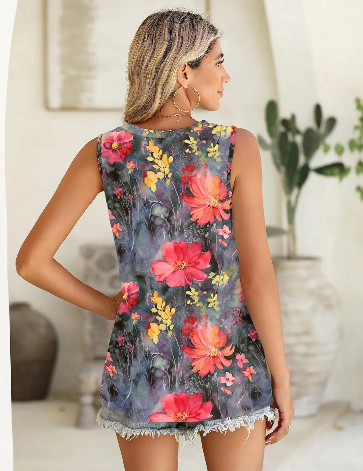 Zeagoo Summer Tank Top for Women 2025 Pleated High Neck Tops Loose Fit Flowy Dressy Tunic Sleeveless Shirts